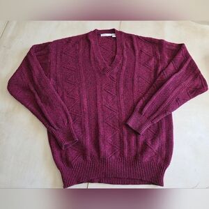 ❄Sweater V-Neck 100% Cotton Burgundy, Maroon -Size XL 90s, Y2K